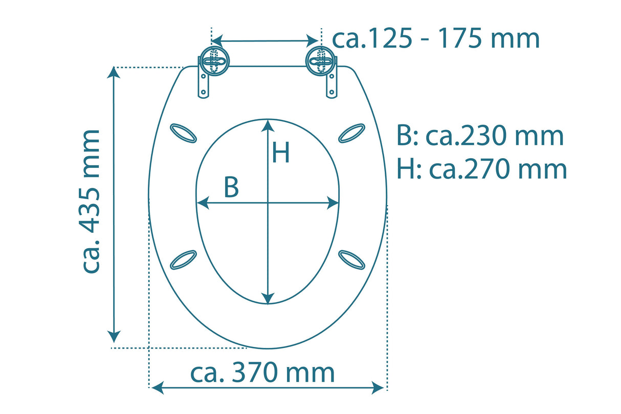 Mönstrad toalettsits universal med trÀkÀrna - BRA. CC-mÄtt: 125-175mm LÀngd: 430-455mm Bredd: 370mm.