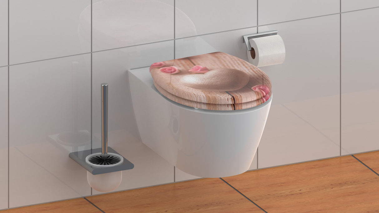 Mönstrad toalettsits universal i Duroplast - BÄST. CC-mått: 60-160mm Längd: 405-460mm Bredd: 375mm.