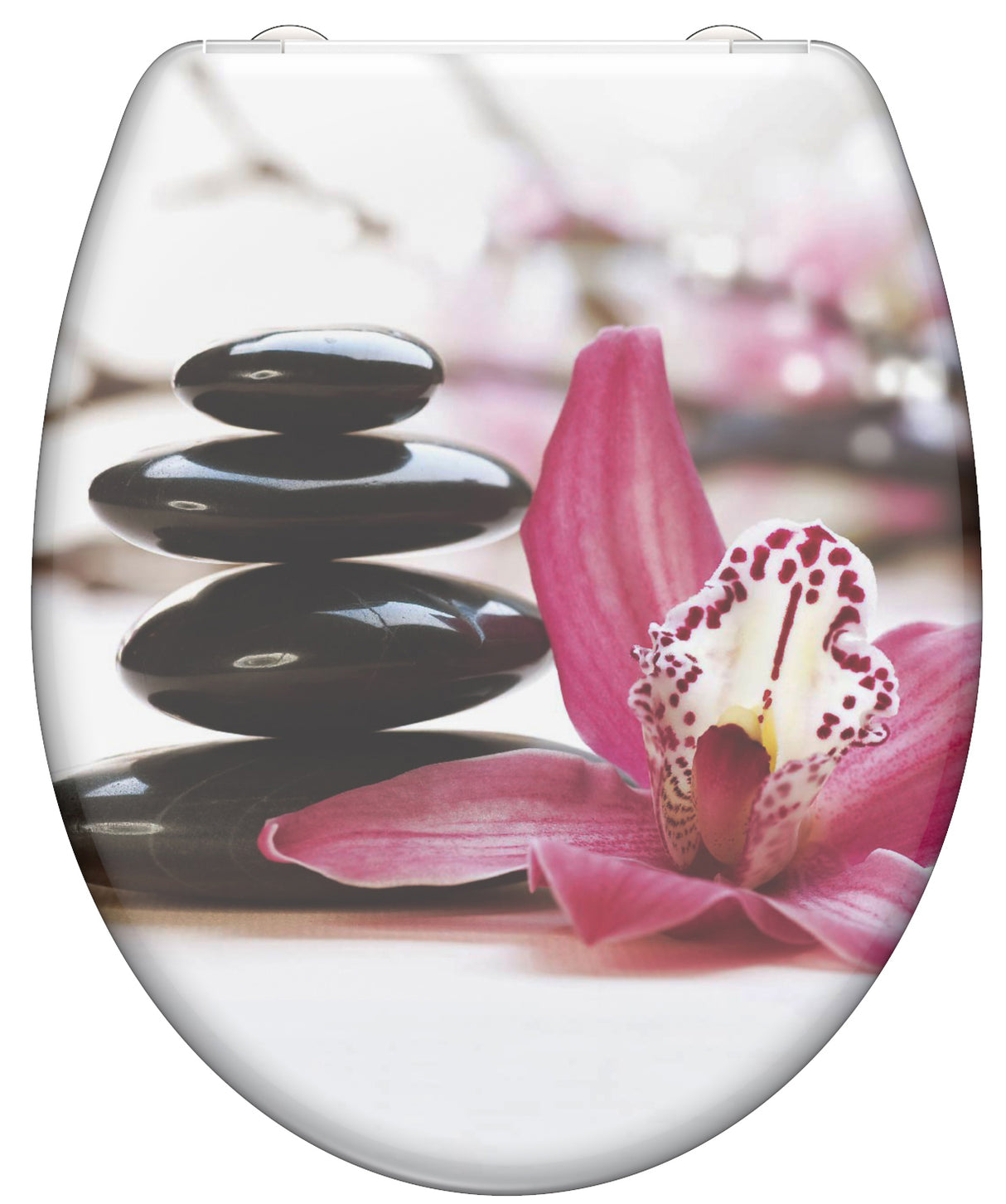 Mönstrad toalettsits universal i Duroplast - BĂST. CC-mĂ„tt: 90-190mm LĂ€ngd: 405-460mm Bredd: 375mm.