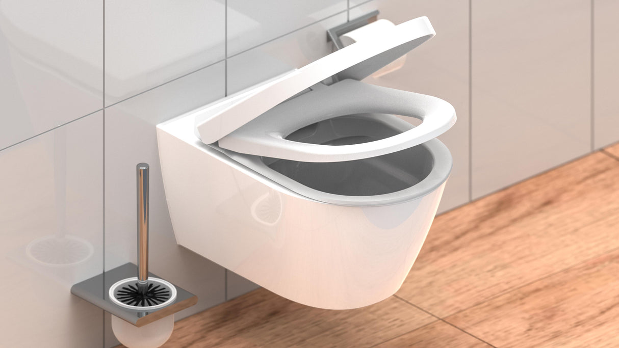 Vit toalettsits D-formad universal i Duroplast - BÄST. CC-mått: 60-160mm Längd: 425-480mm Bredd: 345mm.