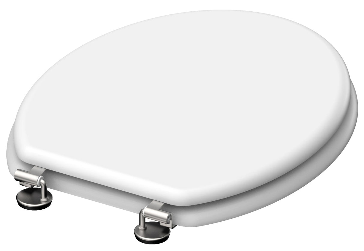 Vit toalettsits universal med trÀkÀrna - BRA. CC-mÄtt: 130-180mm LÀngd: 430-455mm Bredd: 380mm.