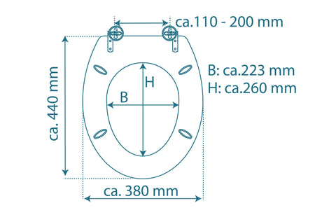 Vit toalettsits universal med trĂ€kĂ€rna - BĂTTRE. CC-mĂ„tt: 110-200mm LĂ€ngd: 425-475mm Bredd: 380mm.