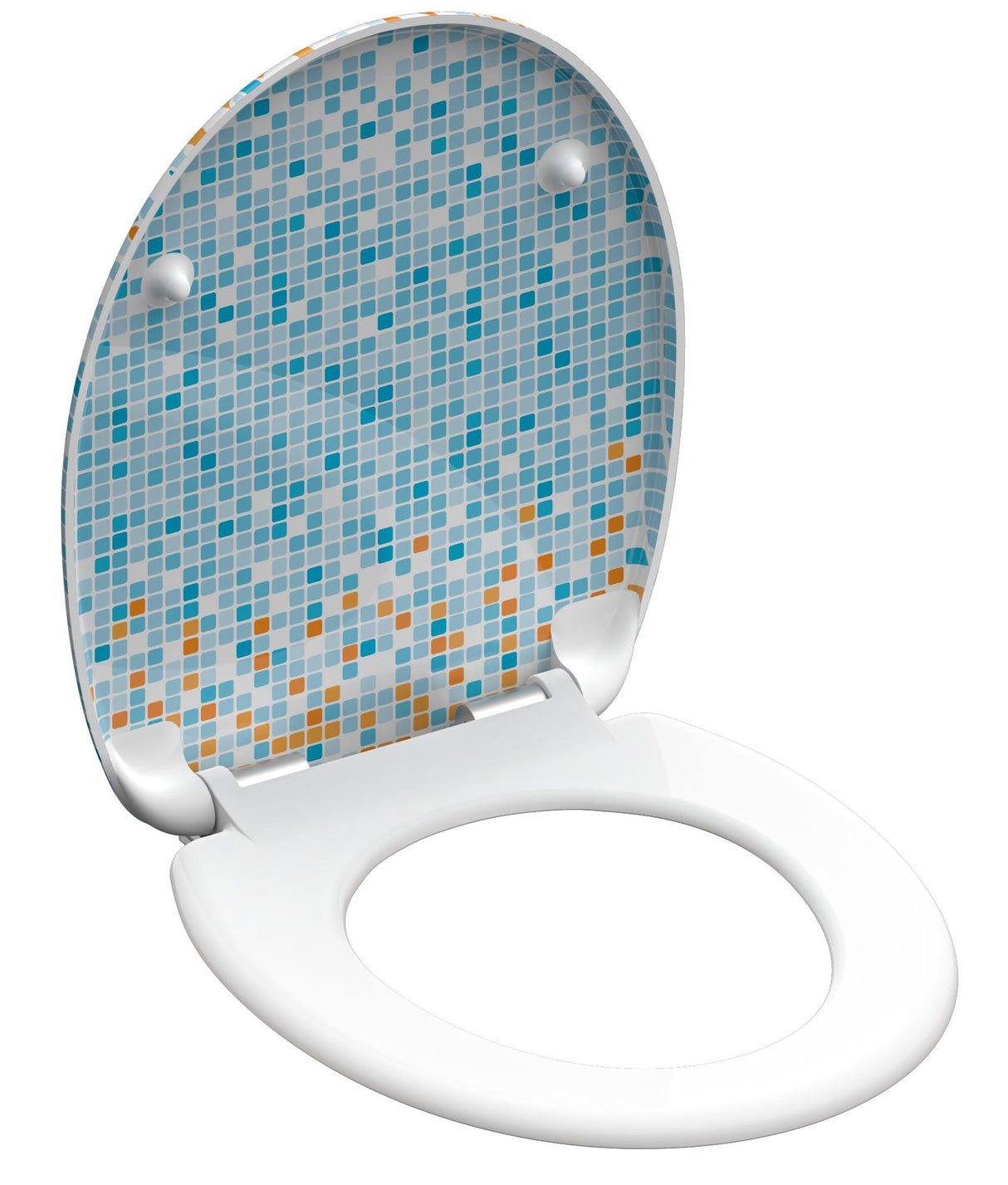 Mönstrad toalettsits universal i Duroplast - BĂTTRE. CC-mĂ„tt: 125-210mm LĂ€ngd: 445mm Bredd: 372mm.