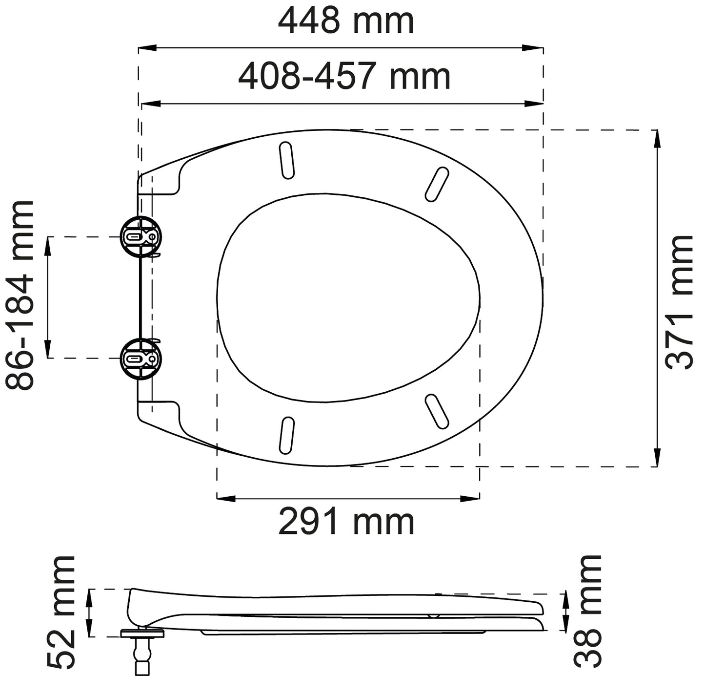 Vit toalettsits universal - BÄST. CC-mått: 86-184mm Längd: 408-457mm Bredd: 371mm