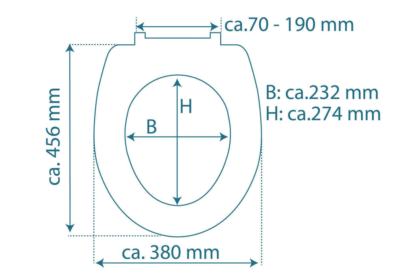 Vit slimmad toalettsits universal i Duroplast - BÄST. CC-mått: 70-190mm Längd: 415-455mm Bredd: 380mm.