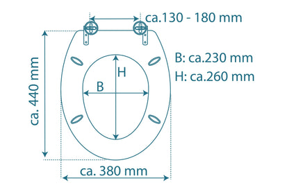 Vit toalettsits universal med träkärna - BRA. CC-mått: 130-180mm Längd: 430-455mm Bredd: 380mm.